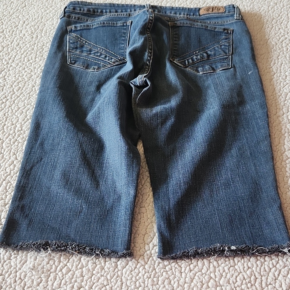 Vintage Y2K Signature Levis Bermuda Length Raw Hem Demin Jean Shorts Retro Fryed - Picture 9 of 9